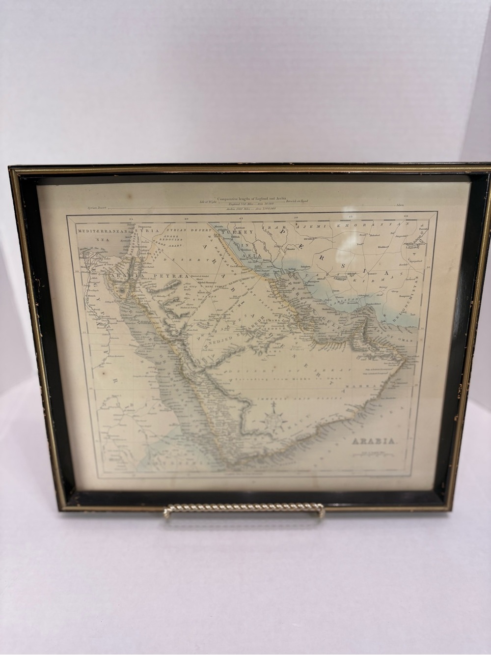 Antique-Style Arabia Middle East Framed Map – Black Gold Vintage Wall Art